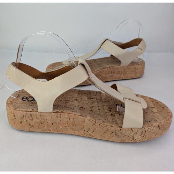 Earth Shari Platform Strappy Tan Leather Sandals Cork Base Open Toe 10M - Picture 3 of 11